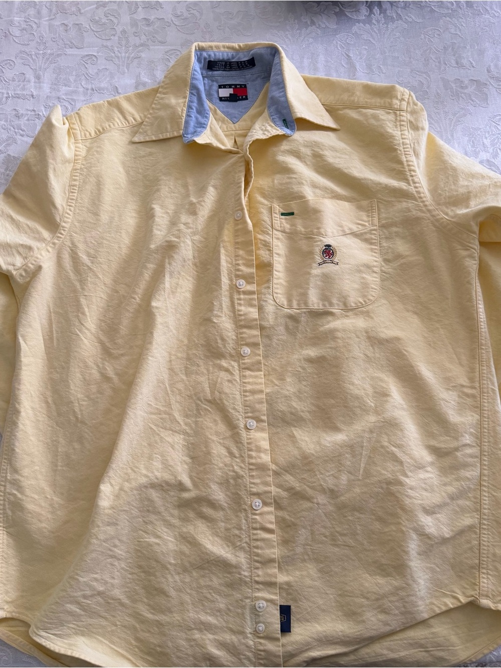 Tommy Hilfiger Pale Yellow Button-Down Shirt with Contrast Collar